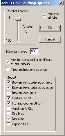 Xenu Link Sleuth settings