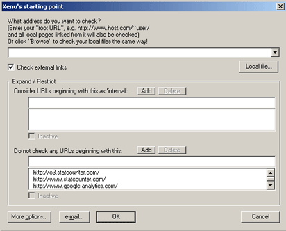 Xenu Link Sleuth Starting Point dialog