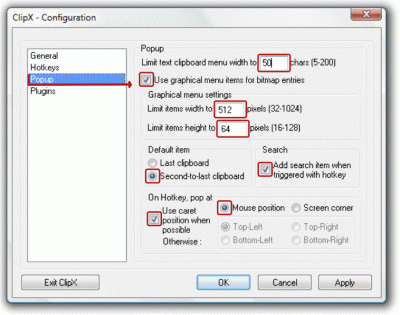 ClipX Popup settings