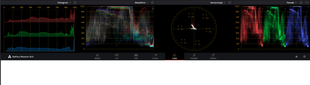 DaVinci Resolve scopes 8 bit edited footage with visible banding