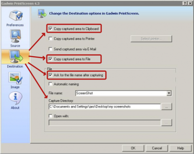 Destination settings