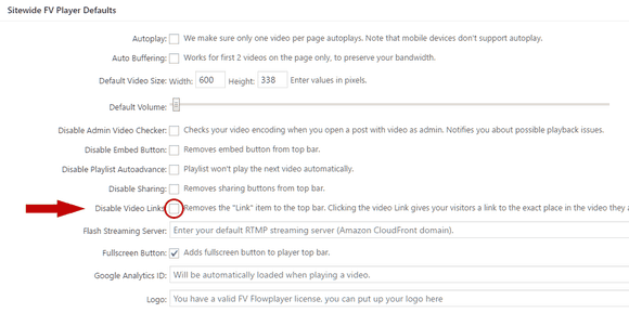 Disabling the Video Links in FV Player settings