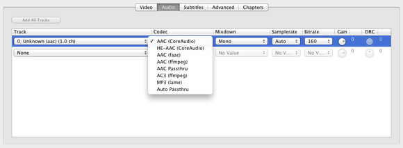 handbrake audio encoding