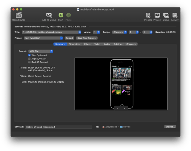 HandBrake general settings for MP4.