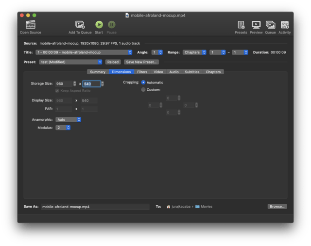 Handbrake resolution settings for MP4.