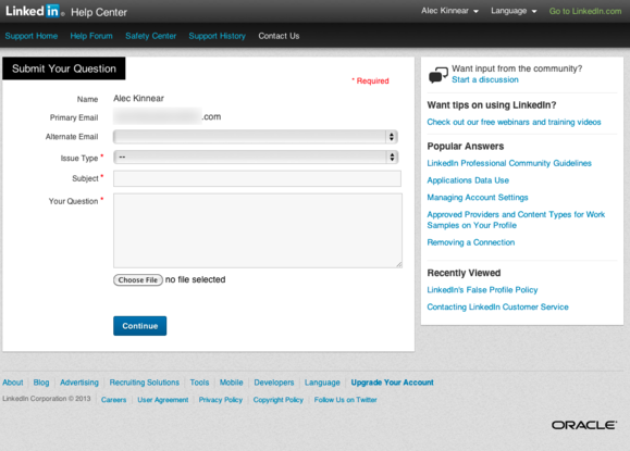 linkedin help email