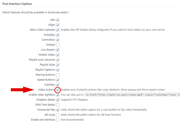 Video Actions in Post Interface Options