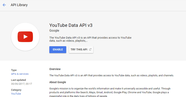 YouTube Data API v3
